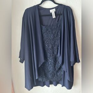 Catherines 3-Piece Navy Formal Set - Sequin Lace Top, Jacket & Pants 34WP